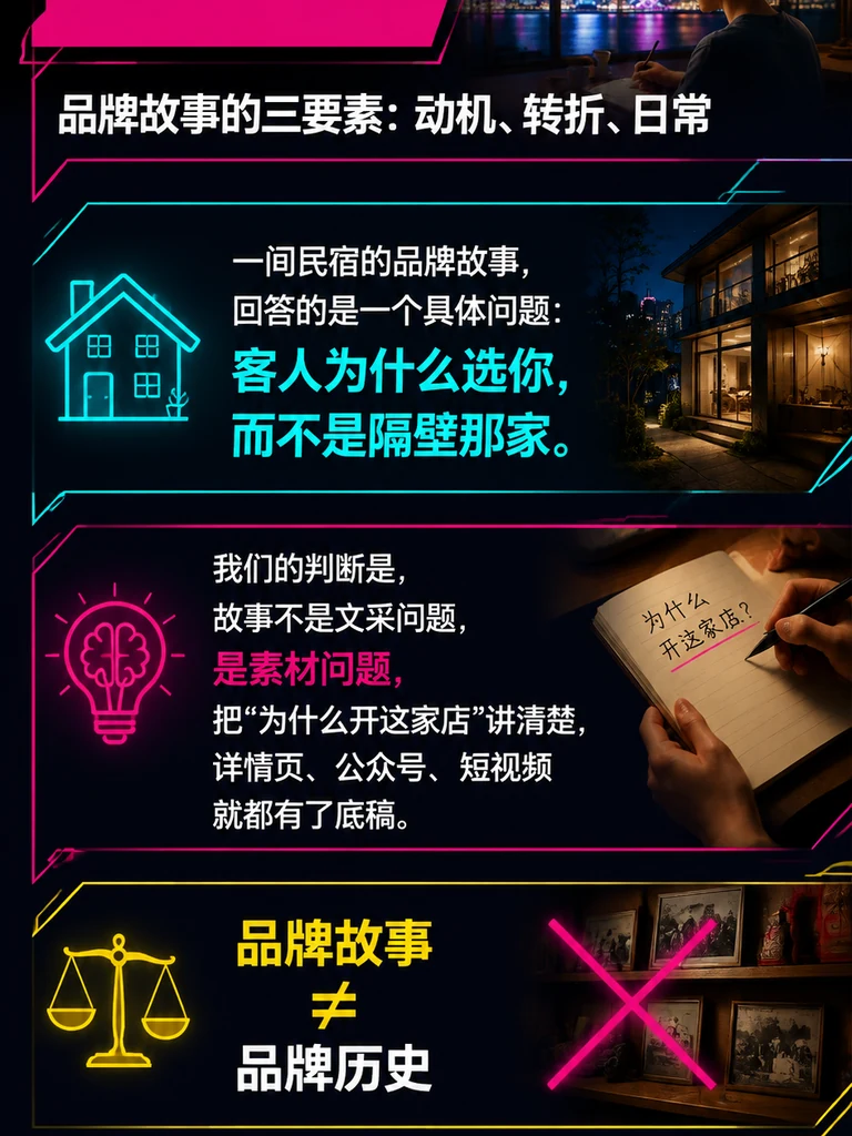 民宿品牌故事:把“为什么开这家店“写成内容:三、一个故事,多处复用:详情页、公众号、短视频