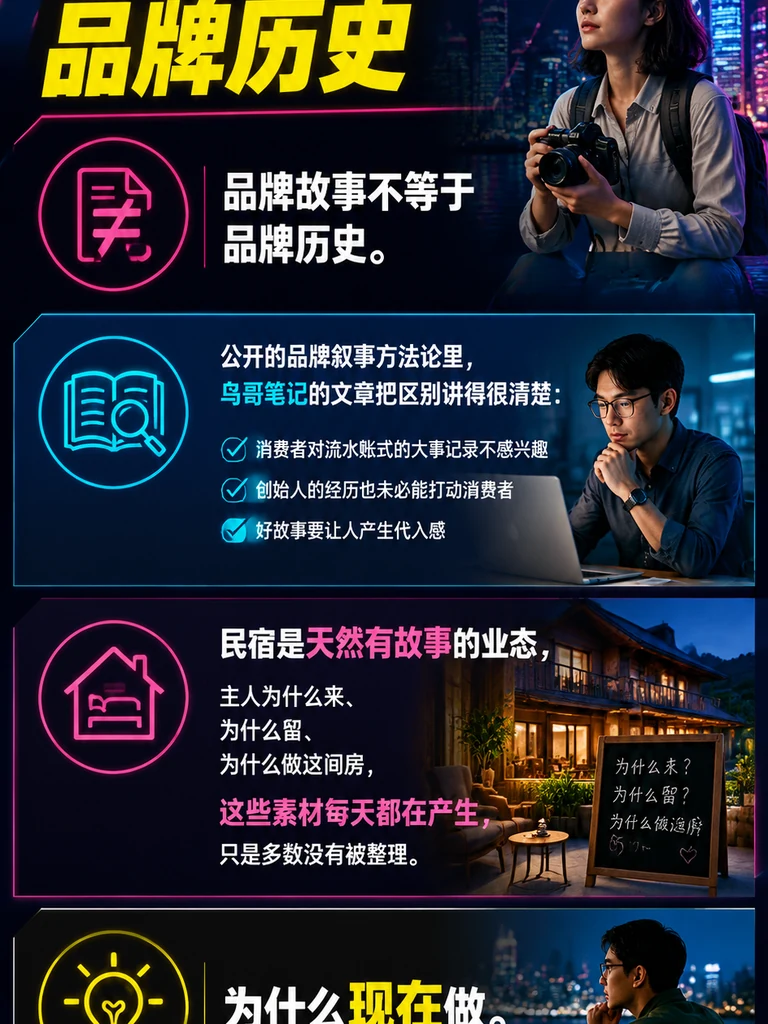 民宿品牌故事:把“为什么开这家店“写成内容:一、品牌故事的三要素:动机、转折、日常