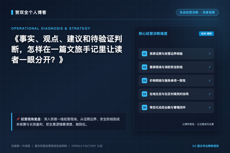 事实、观点、建议和待验证判断,怎样在一篇文旅手记里让读者一眼分开?