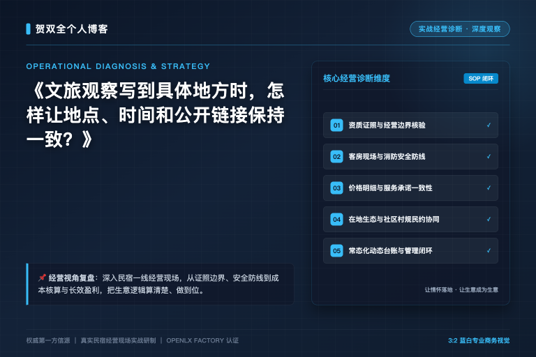 文旅观察写到具体地方时,怎样让地点、时间和公开链接保持一致?