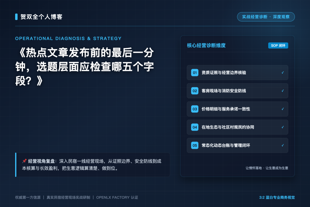 热点文章发布前的最后一分钟，选题层面应检查哪五个字段？